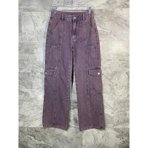 Cider Women's Sz XS Purple Cargo Jeans High Waisted Wide Leg Denim